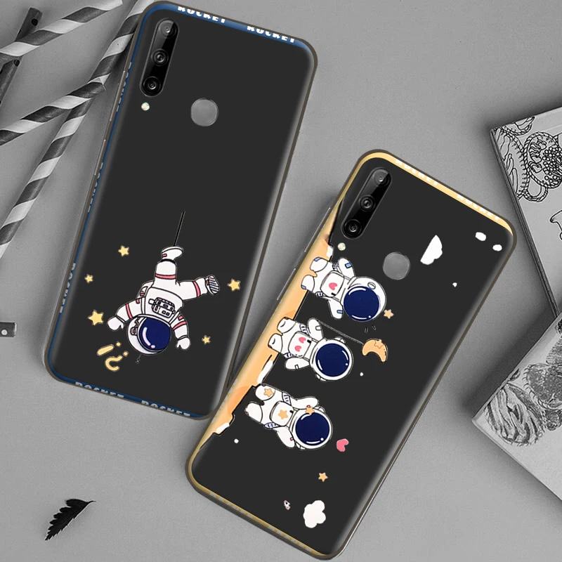 

Lovely Astronaut For Huawei P50 P40 P30 P20 Pro Lite 5G Phone Case Huawei P Smart 2019 2021 Back Black Soft Carcasa