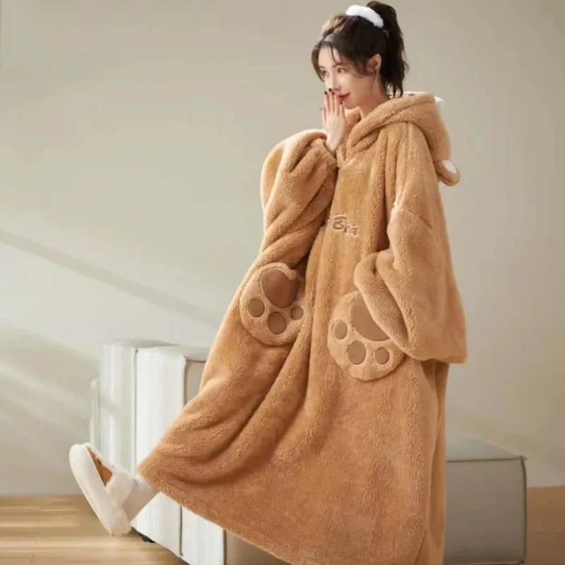 Зимняя теплая утолщенная Пижама халат мягкая плюшевая ночная рубашка с