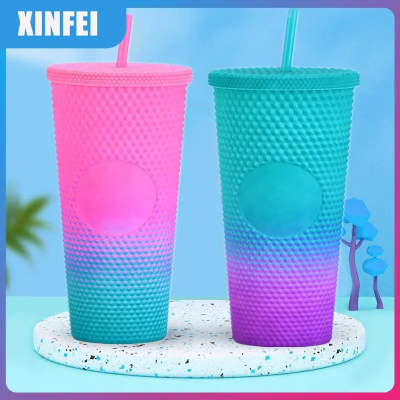 

Drinkware Straw Cup 710ml Double Layer Coffee Mugs Large Capacity Plastic Studded Tumbler Cups With Straw Water Cup Mugs 2023