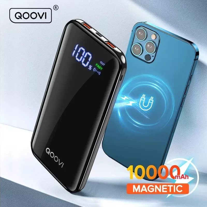 

QOOVI Power Bank 18W PD Magnetic Wireless 10000mAh USB C Charger External Battery Portable Quick Charge PowerBank For iPhone 12