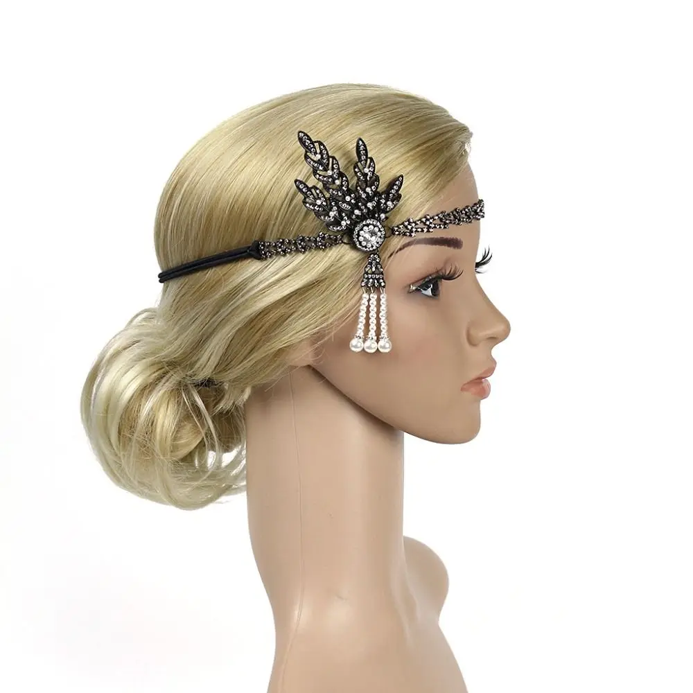 

Elastic Dancing Party Diamond Headdress Vintage Bridal Headpiece Pearl Headband Dress Accessories Gatsby Flapper