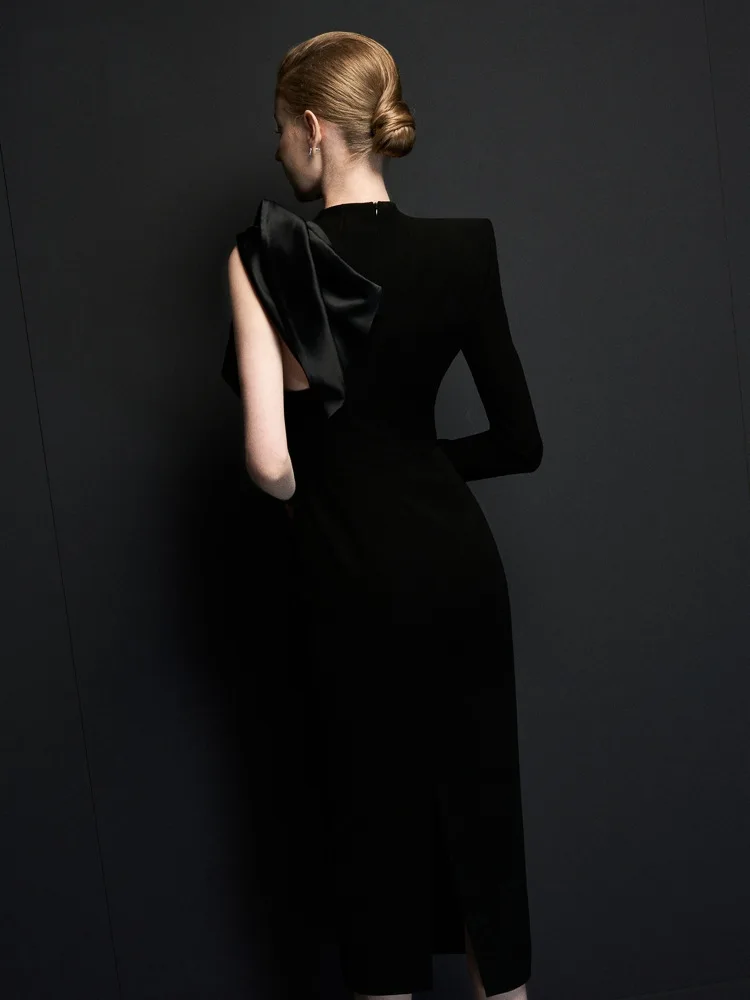 DEAT женское модное вечернее платье с воротником-стойкой и асимметричными