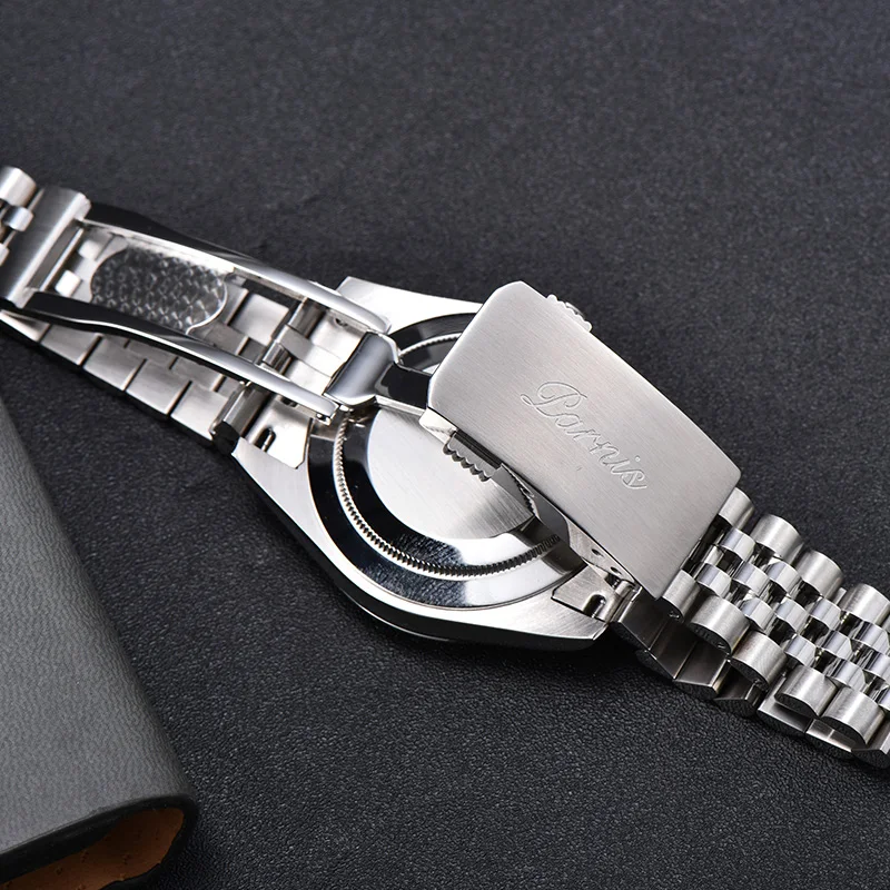 Buy Fashion Parnis 39.5mm Blue Dial Automatic Mechanical Men's Watches Sapphire Glass Calendar Sports Wristwatch reloj hombre 2022 on
