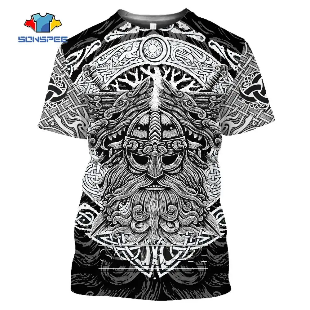 

SONSPEE Víkingar Tshirt Summer 3D Print Viking Age Men's T-shirts Pirate Vintage Harajuku Tops Classical Streetwear Women