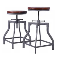 Topower Modern Industrial Kitchen Counter Gray Metal Swivel Wood Seat 19-23 Inch Adjustable Height Bar Stool-Set of 2