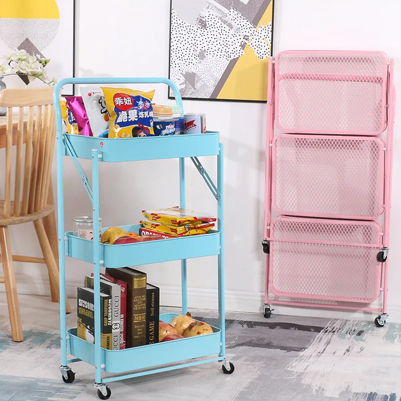 

Aoliviya Sh New Iron Kitchen Trolley Rack Installation-Free Multi-Layer Folding Organizing Rack Beauty Salon Floor Mobile Storag