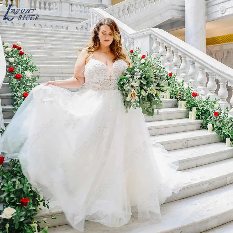 

LAYOUT NICEB Wedding Dress Plus Size Civil Charming Lace A Line Appliques Bridal Gown Backless Robe Pour Cérémonie De Mariage