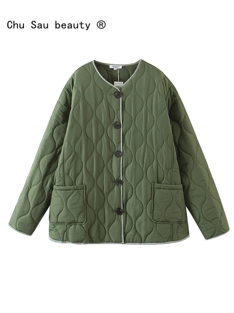 

Autumn Winter Oversized Padded Jacket 2022 Vintage New Casual Streetwear Round Neck Loose Padded Coat Female