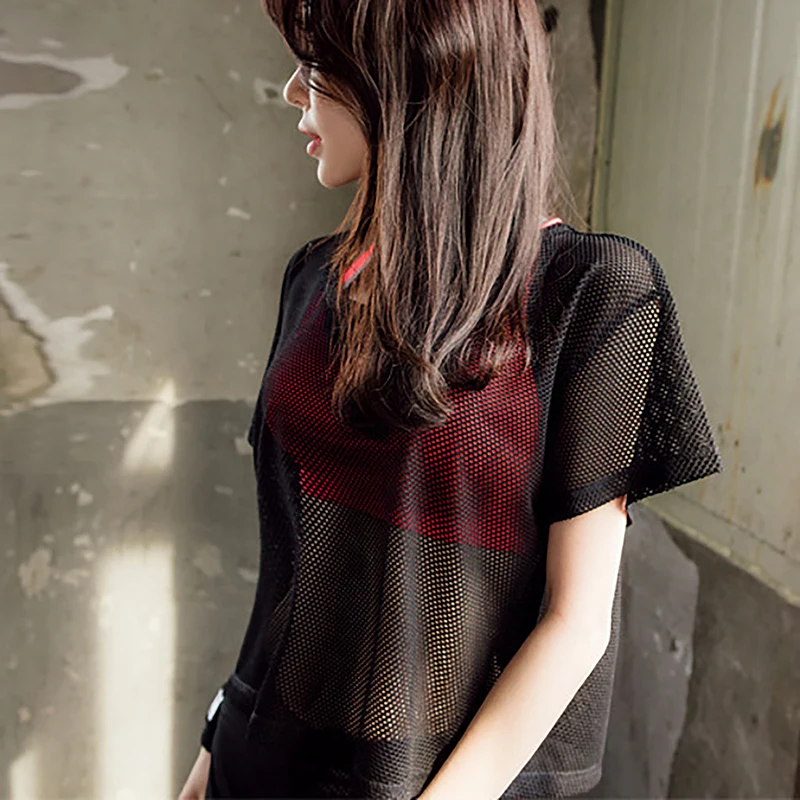 

New Summer Harajuku T Shirt Women Short Sleeve Mesh T-shirts Y2K Fashion Solid Tees Summer Tops E-girl White Crop Tops