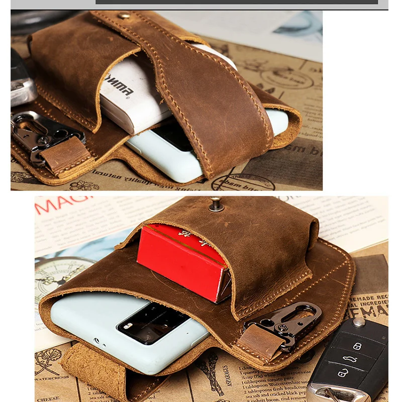 Поясная Сумка Crazy Horse мужская из натуральной кожи винтажная забавная Сумочка для