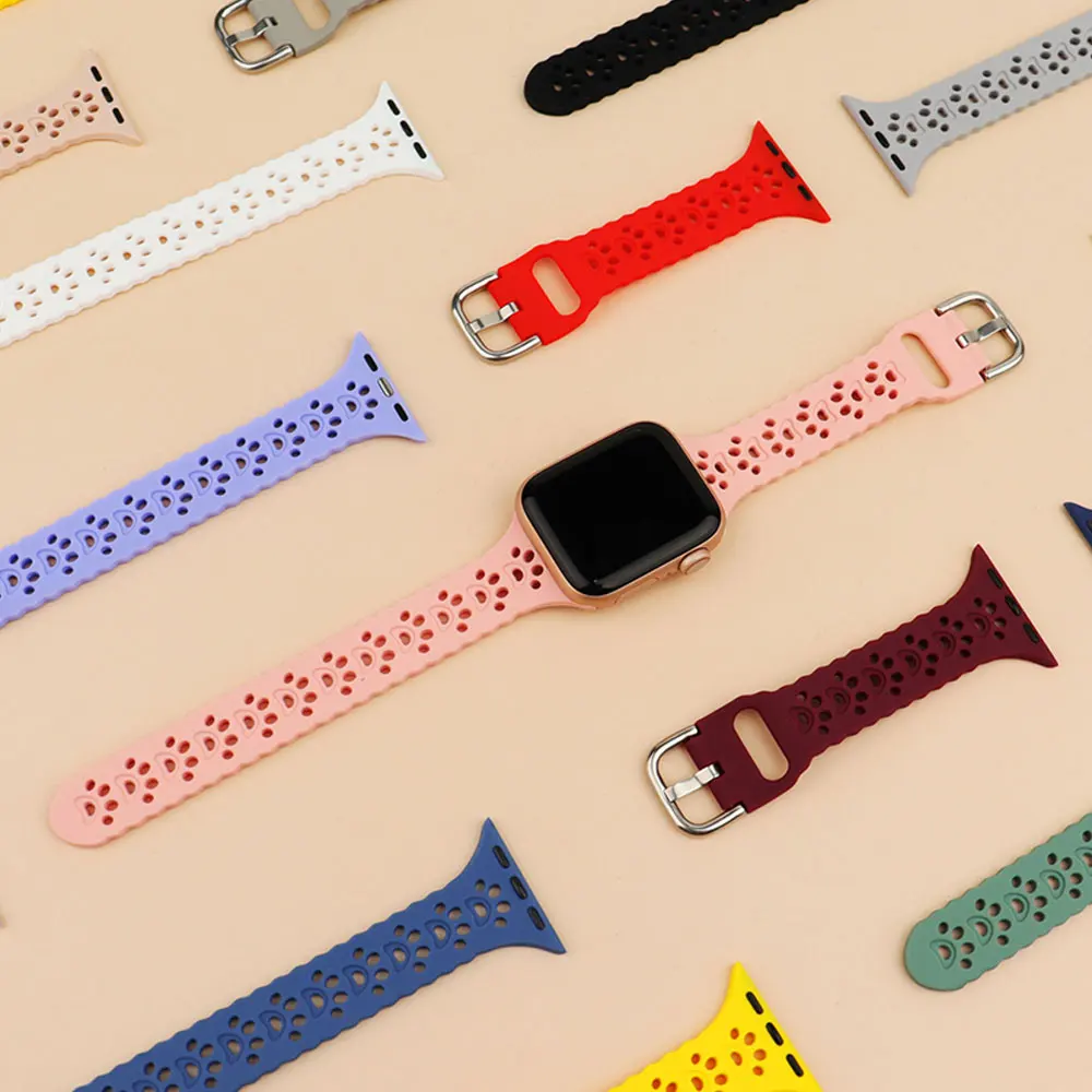

Cat Paw Design Strap For Apple Watch Band 44mm 40mm 38mm 42mm Breathable Soft 45/41mm Slim Silicone Bracelet iWatch 7 6 5 4 3 SE