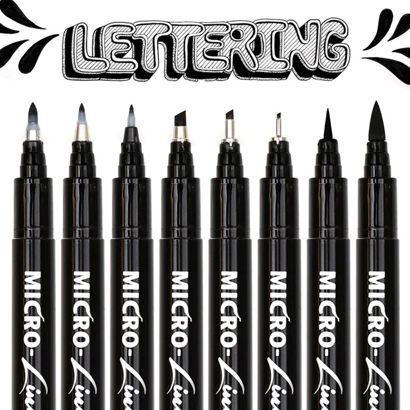 

8Pcs Hand Lettering Pens Neelde Drawing Line Calligraphy Pen Waterproof Pigment Sketch Markers Pen For Design Art Supplie
