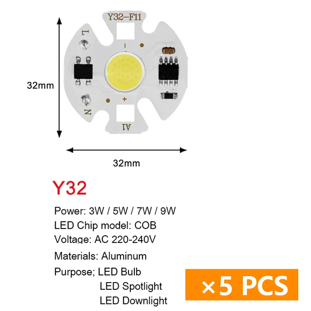 

Набор Из 5 Светодиодных COB-ламп 3-12 Вт С Высокой Мощностью И Чипом Smart IC Y32 Y27
