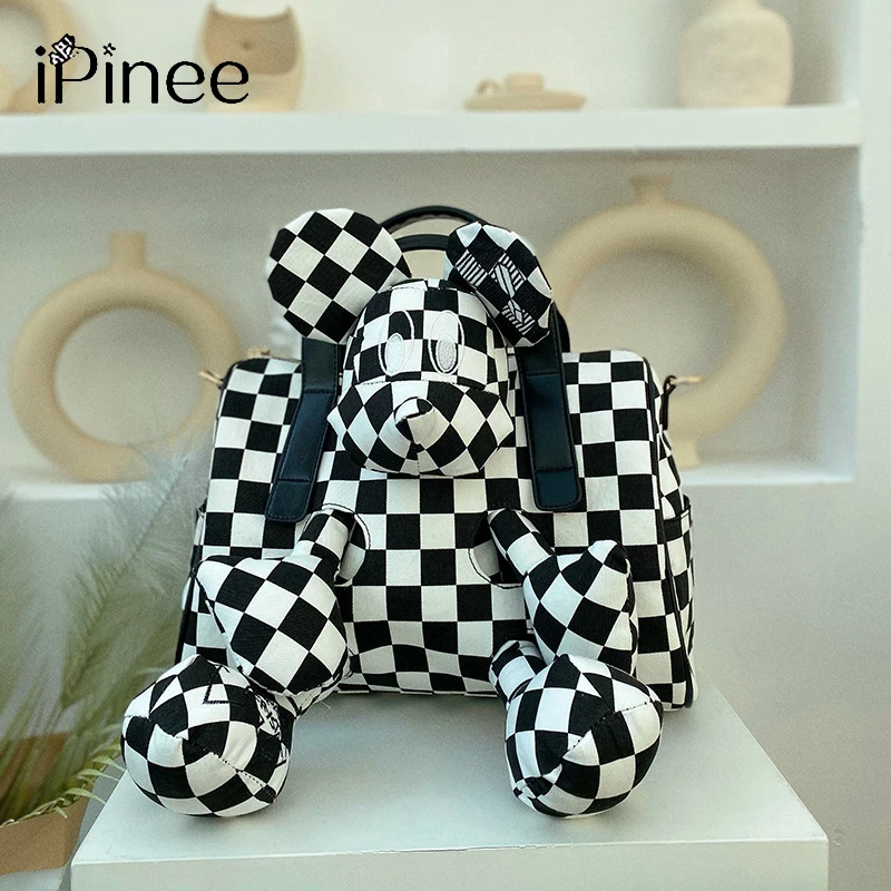 

Новая Винтажная черно-белая клетчатая саржевая ткань, модная вогнутая трехмерная кукольная Подушка, сумка