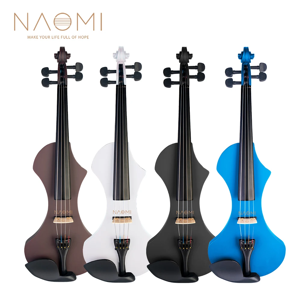 NAOMI 4/4 Full Size Electric Violin/Fiddle Set Slim Waist Shape W/ Brazilwood Bow+Audio Cable+Bridge+Violin Case For Beginner