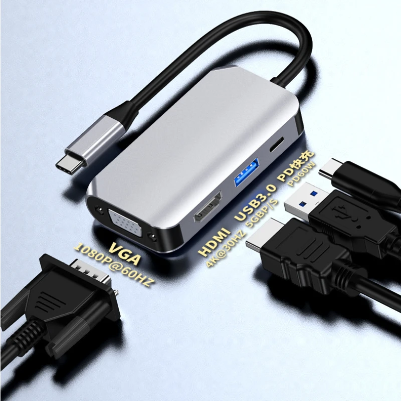 

Переходники с USB Type-C на HDMI, адаптер VGA для Macbook Pro Air Dual HDMI VGA Aux PD OTG, адаптер типа C 3,0