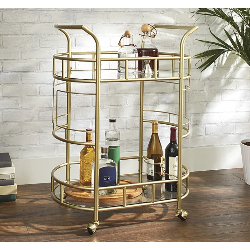 

Better Homes & Gardens Fitzgerald Bar Cart with Matte Gold Metal Finish, 2-Tiers carros de la compra cuatro ruedas