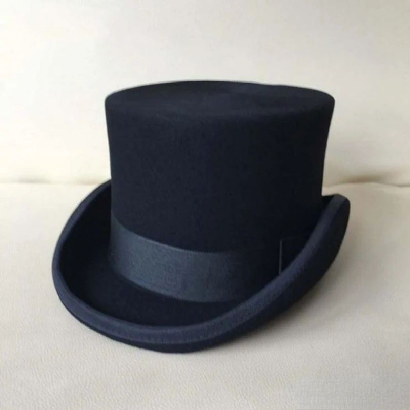 

British style classic black wool high top oval flat top 13.5cm 17cm Presidential hat Top hat Gentleman's hat Magic hat