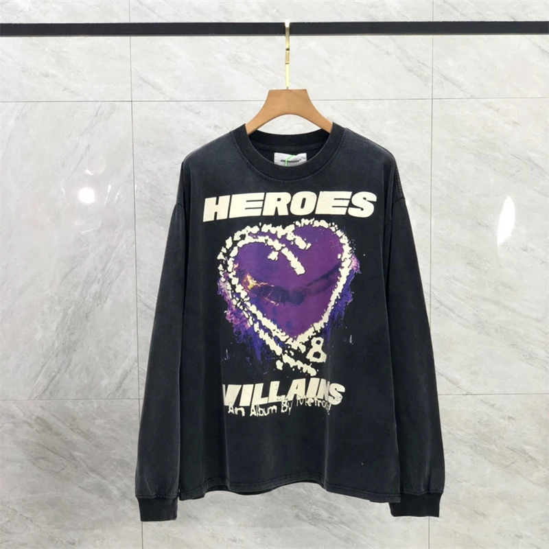

HELLSTAR Long Sleeve T Shirt Men Women Best Quality Oversized Purple Heart Limit T-Shirt Tee