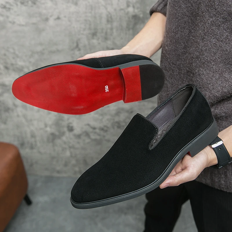 

New Loafers for Men Brown Black Square Toe Flock Slip-On Solid Business Oxford Shoes for Men Size 38-48 Free Shipping