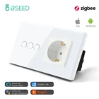 Сенсорный выключатель BSEED Zigbee Tuya, 3 клавиши, Wi-Fi, с розеткой европейского стандарта, голосовое управление через приложение, работает с Alexa Google Home