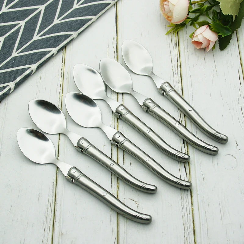 

Teaspoon Laguiole Mini Coffee spoon Stainless steel Small Dessert Tea Spoons Silver Hollow Handle Spoons set4-10pcs 6'' 15cm