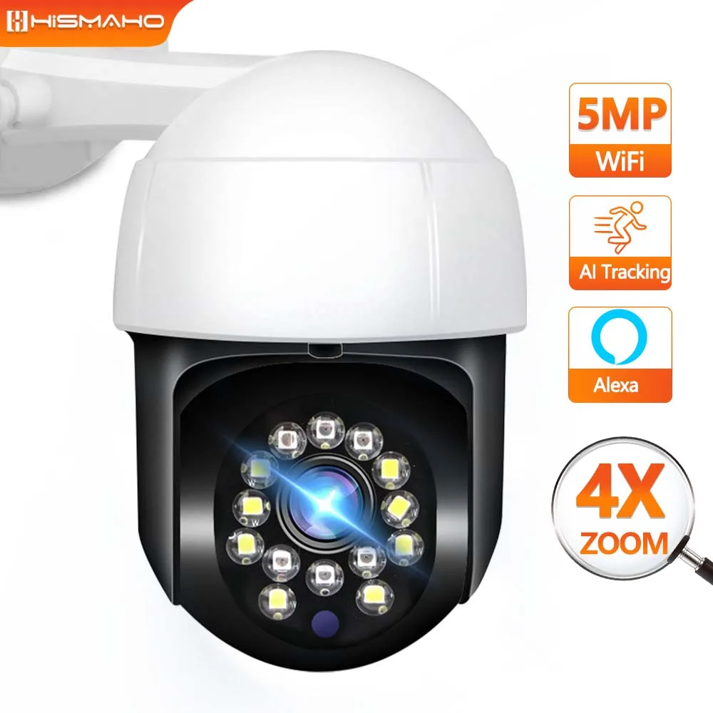 

5MP Security Camera WiFi 1080P Outdoor PTZ Video Surveillance CCTV IP Cam Auto Tracking Smart Home Protection Alexa Eseecloud