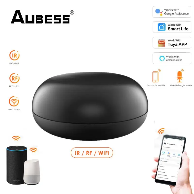 

Универсальный пульт дистанционного управления Aubess Tuya WiFi RF + IR работает с Alexa/Google бытовые радиочастотные приборы Tuya/Smart Life приложение Голосов...