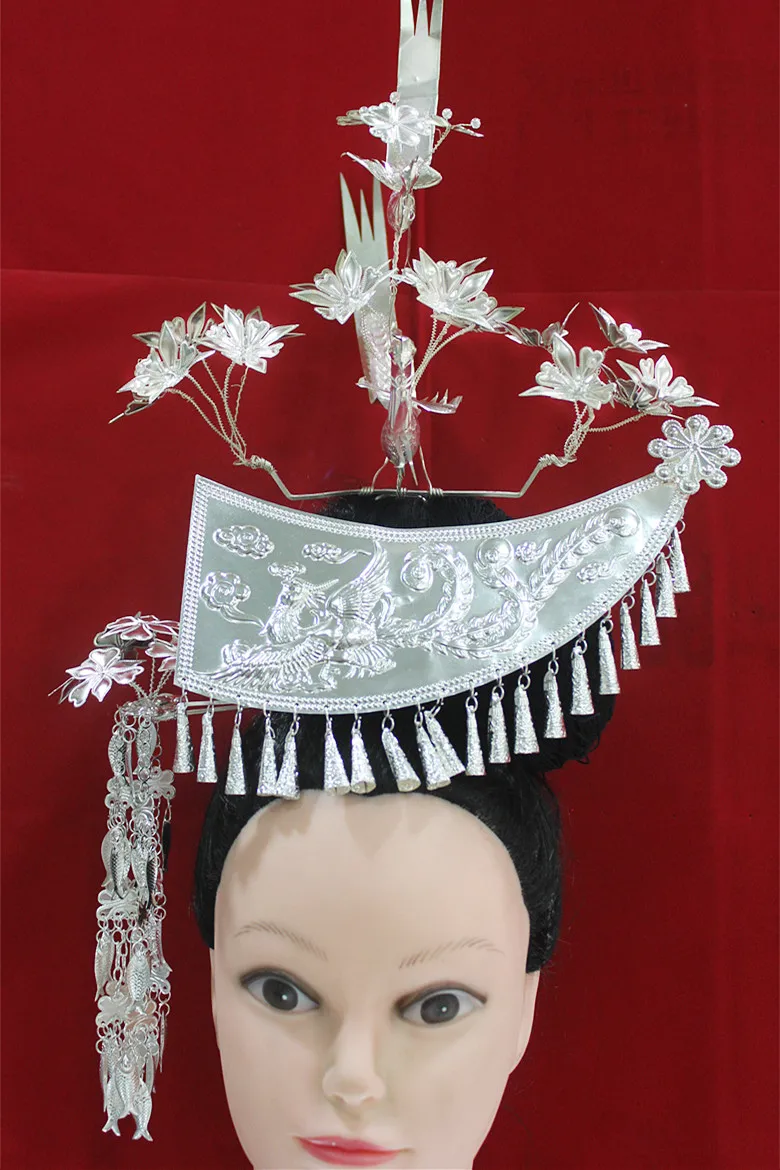 Hmong ювелирные изделия Miao Серебряный головной убор шпилька для волос Национальный
