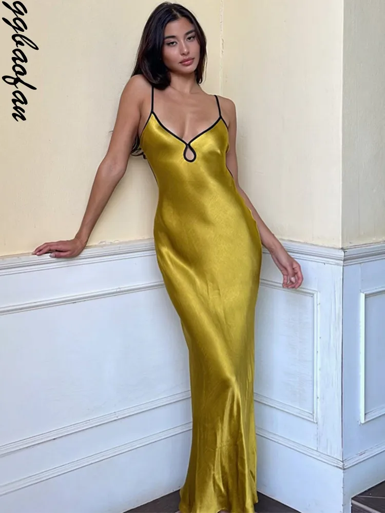 

Сексуальное атласное платье Ggbaofan с открытой спиной, макси для женщин, элегантное Клубное платье, сарафан без рукавов, платье, одежда