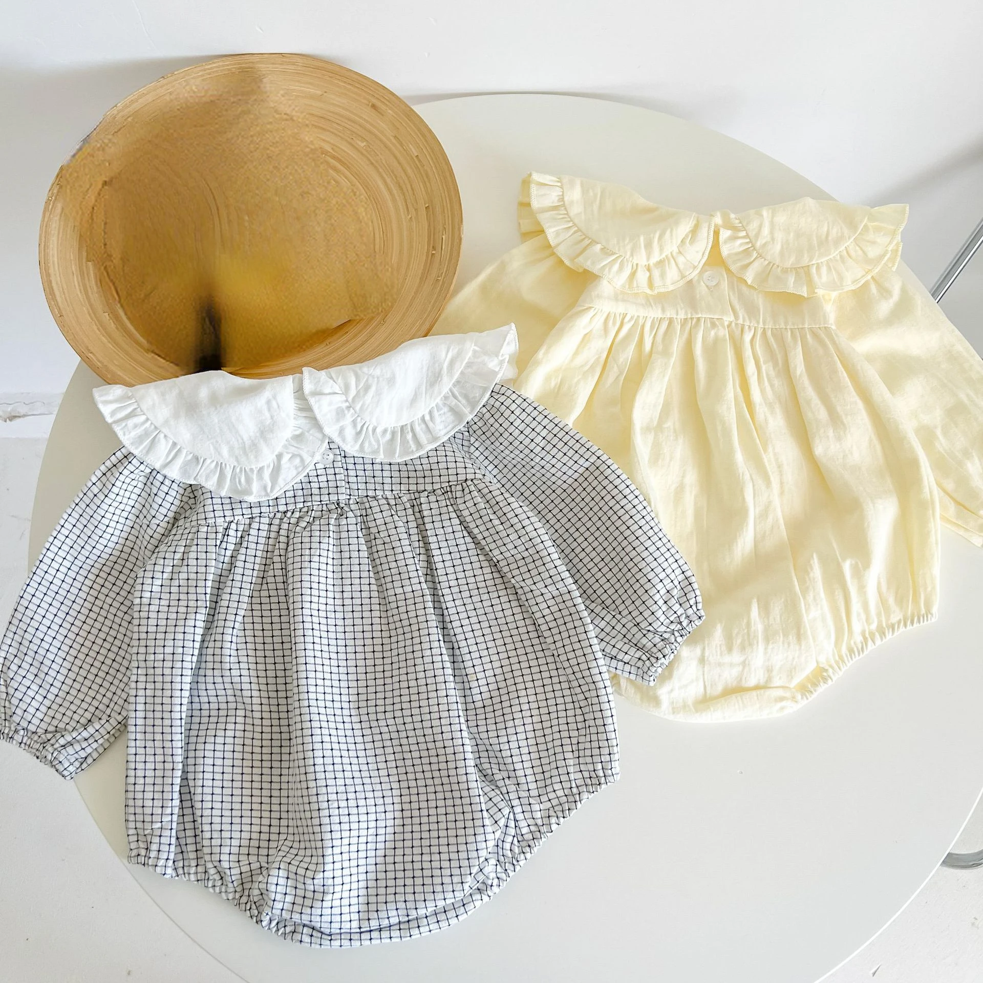 RiniLucia Baby Girls Romper Cotton Long Sleeve Ruffles Embroidery Baby Rompers Infant Playsuit Jumpsuits Cute Newborn Clothes