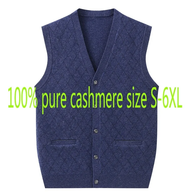 Cashmere New High Quality Autumn 100% Vest Men Sweaters Casual V-neck Computer Knitted Thick Vest, Sleeveless Plus Size S-5XL