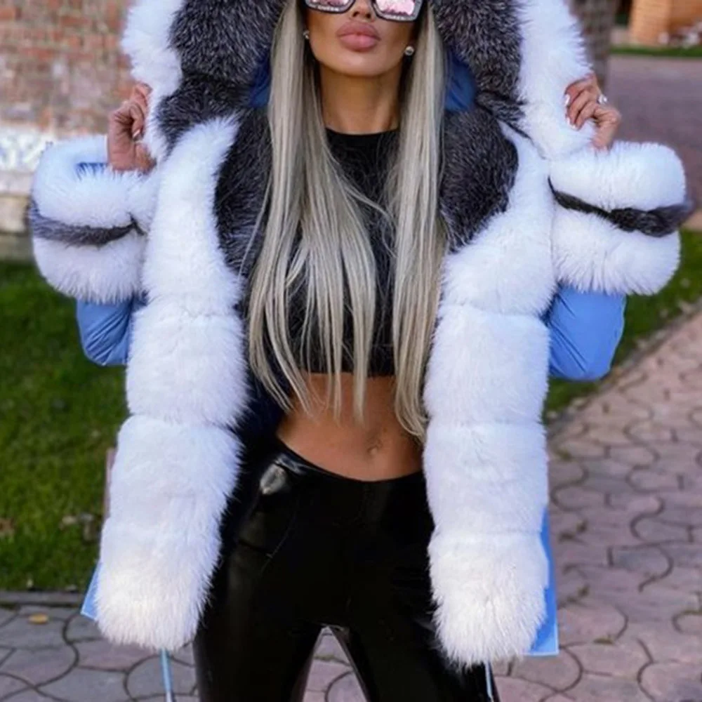 Fashion Brand New Big Fur Collar Winter Coat Women Warm Thick Loose Parkas Casual Hooded Long Sleeve Faux Fur Jacket Coats Mujer