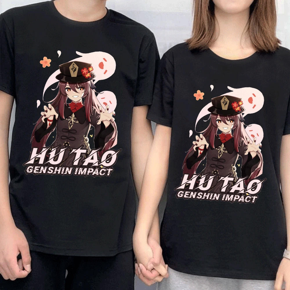 

Genshin Impact T Shirt Women Hot Game Graphic Tees Unisex Kawaii Summer Tshirt Tops Harajuku Cartoon Hu Tao T-shirt Men Clothing