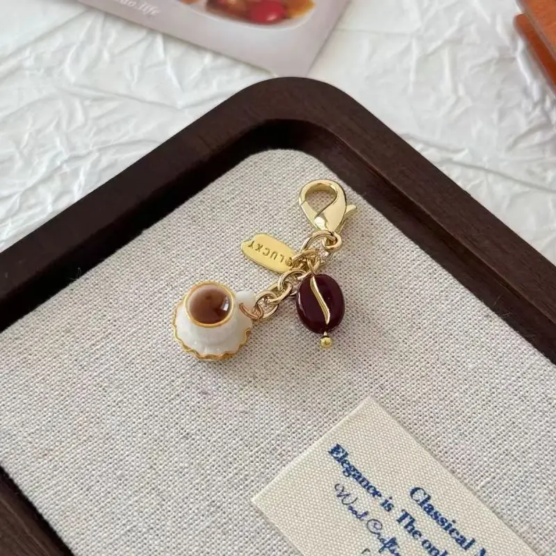 Креативный брелок с подвеской в виде круассанов и кофе для ключей от машины милая