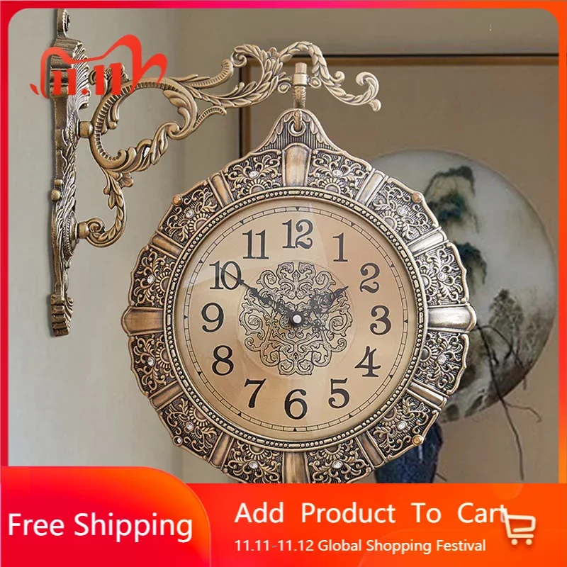 

Nordic Luxury Wall Clock Vintage Silent Two Sided Gold Clocks Wall Home Decor American Bathroom Living Room Decoration ZY50GZ