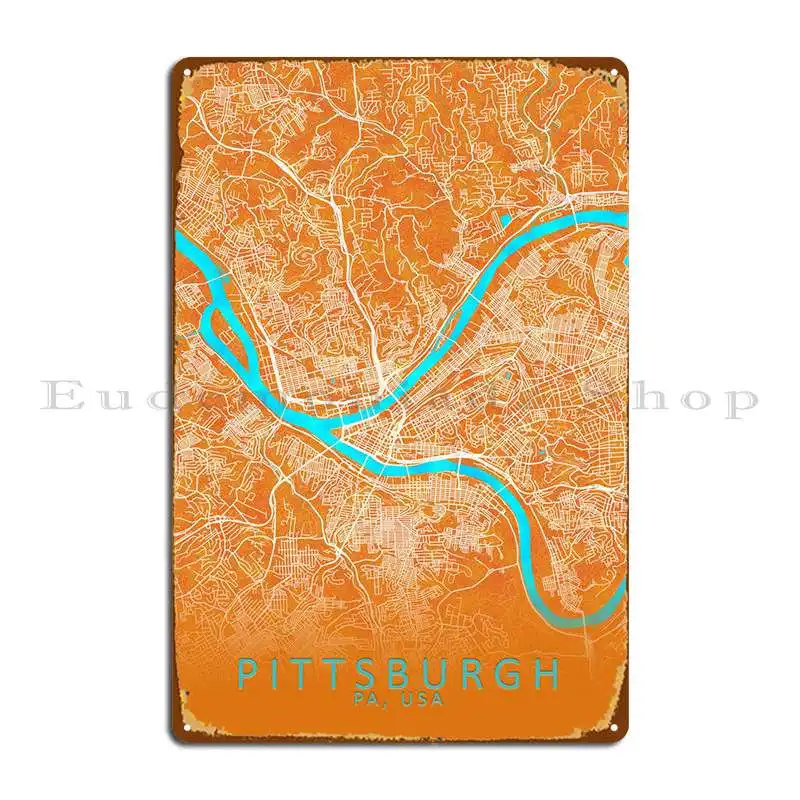 

Pittsburgh Pa, Карта города США, металлический знак, плакат, персонализированные украшения, таблички, персонаж Жестяная Табличка на гараж, плакат