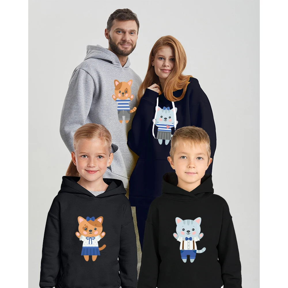 

Family Tracksuits Set Cat Printed Women Men Boys Kids Hoodies + Pants Parent Children Pullover Casual Fleece Sweatshirt Clothes