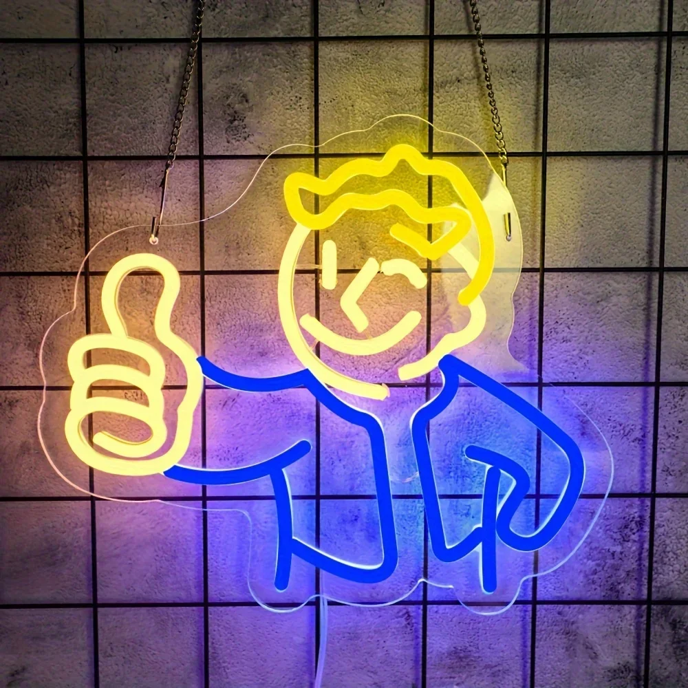 Акриловая неоновая вывеска Vault Boy с регулируемой яркостью многоцветное украшение