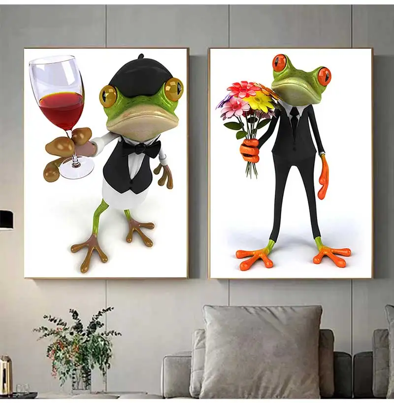 Современный мультяшный забавный романтическая лягушка художественный плакат на