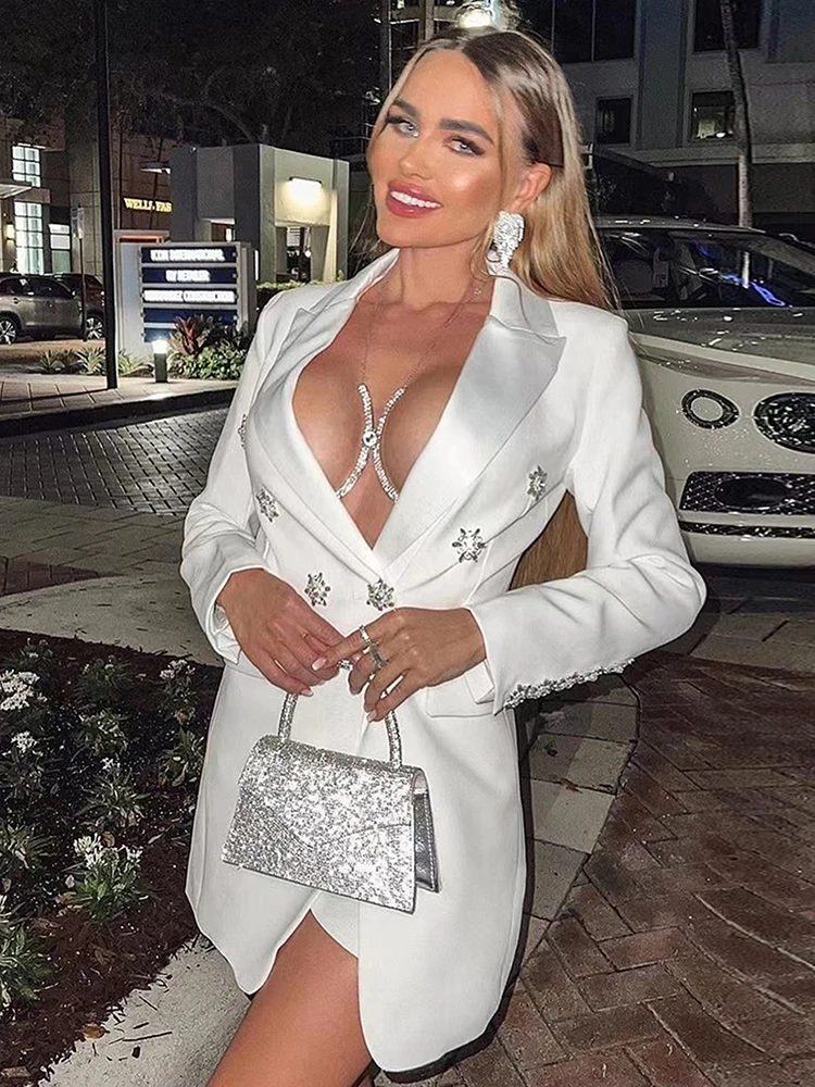 

Женский двубортный Блейзер на пуговицах, облегающий Блейзер со стразами, костюмный топ на весну и осень, 2022