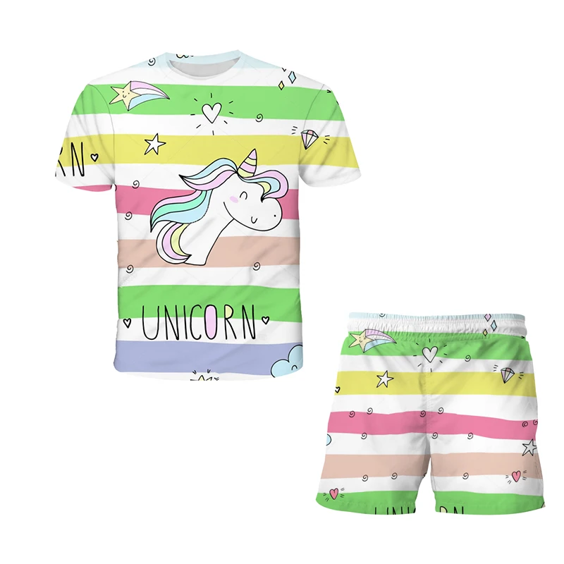 

3D Unicorn Print T-shirt Set for Boys and Girls,The Latest Summer 2022 Anime Tracksuit for Kids Outfits,Toddler Girl Clothes