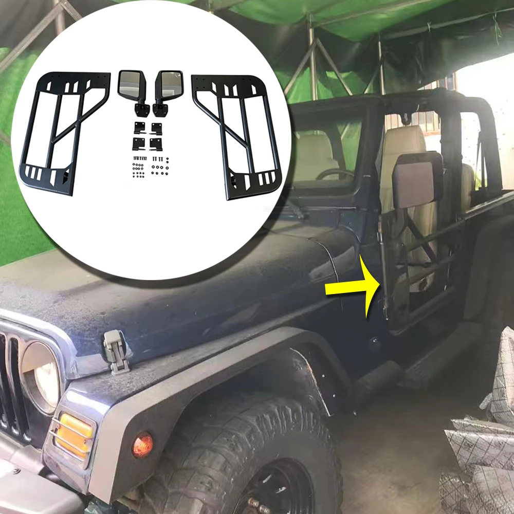 Фото Полудвери стальные черные с 2 зеркалами для Jeep Wrangler TJ 1997-2006 2-дверные T010 SXMA №3