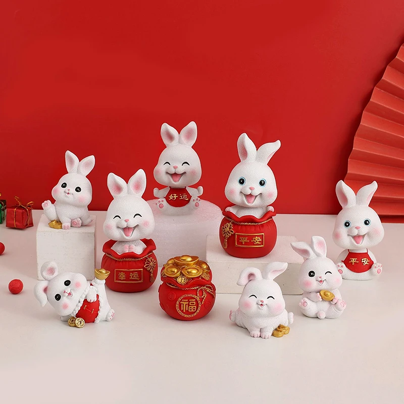 

Lovely Rabbit Desktop Craft Ornament Mini Rabbit Desk Decoration Resin Zodiac Small Bunny Office Desk Car Decorative Crafts New