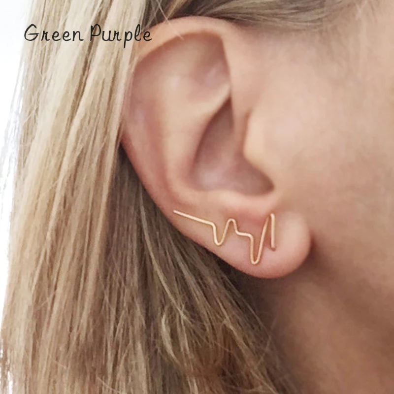 

14k Gold Filled Heartbeat Ear Clip Earrings Handmade Jewelry s925 Silver Jewelry Punk Oorbellen Minimalist Piercing Earrings
