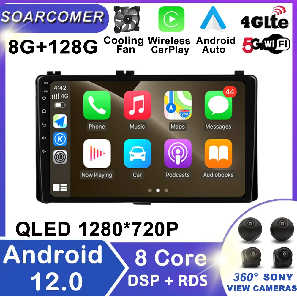 

Автомагнитола 2 Din на Android 12 для Toyota Corolla 2017 2018, мультимедийный видеоплеер с GPS-навигацией для Carplay, DVD