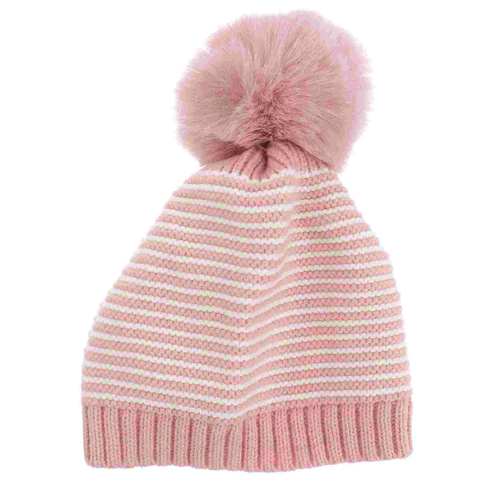 

Классическая теплая Очаровательная детская вязаная шапка с помпоном в полоску, облегающие шапки на Рождество-S (розовый и белый)