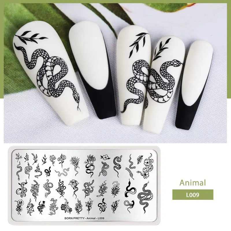 

BORN PRETTY Snake Pattern Stamping Plates For Nails Stainless Steel Rectangle Nail Art Template Christmas Artist Animal-L009