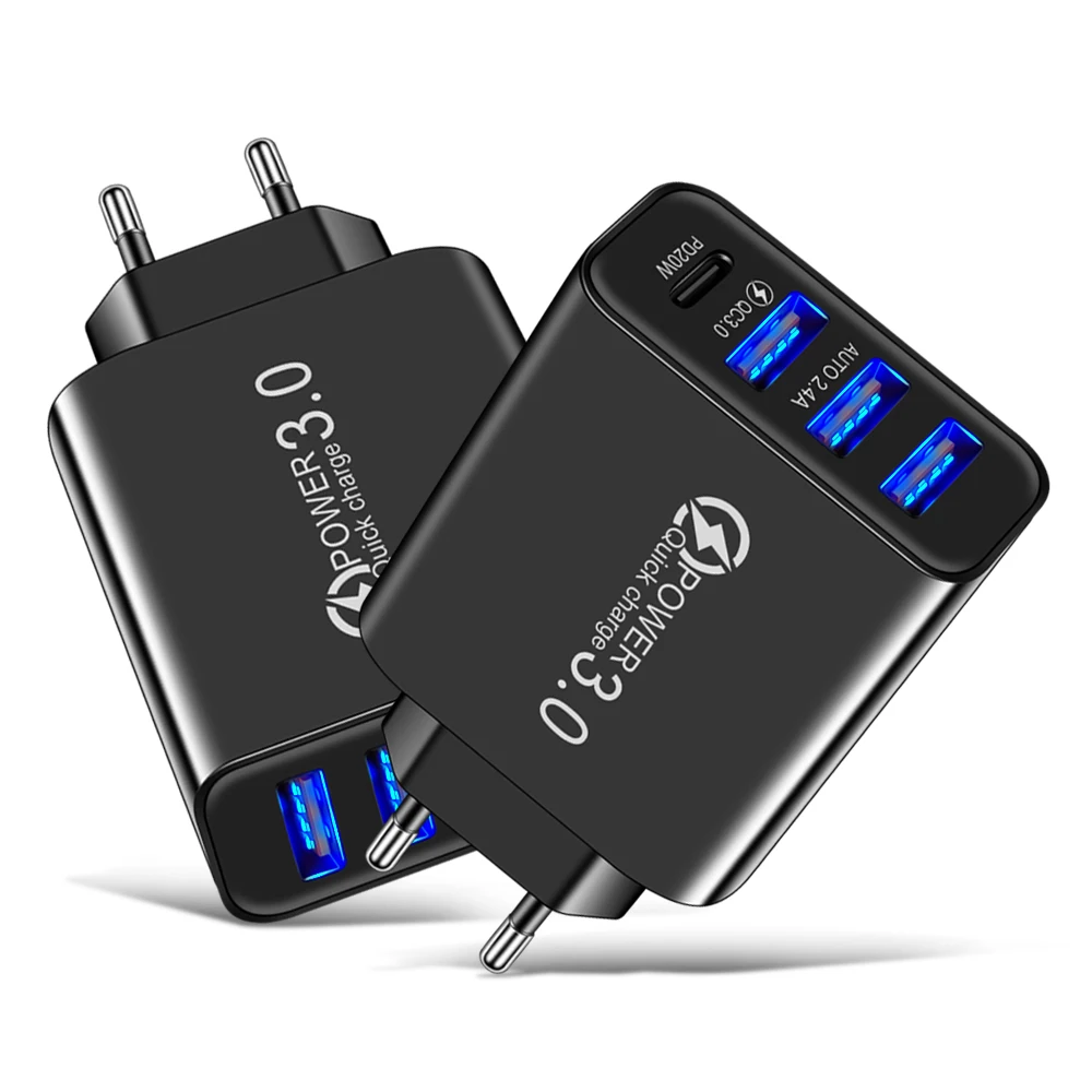 

PD 20W USB Charger Phone Charger QC 3.0 4 Ports Fast Charging Adapter for IPhone 13 12 11 Samsung Huawei P30 P50 Usb Chargeur