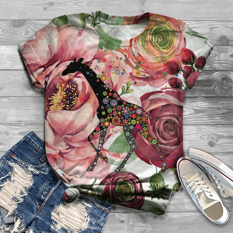 

fashion casual women summer t-shirt top 3D flower graphic t shirts girl street outdoor comfortable inch shirt customized product